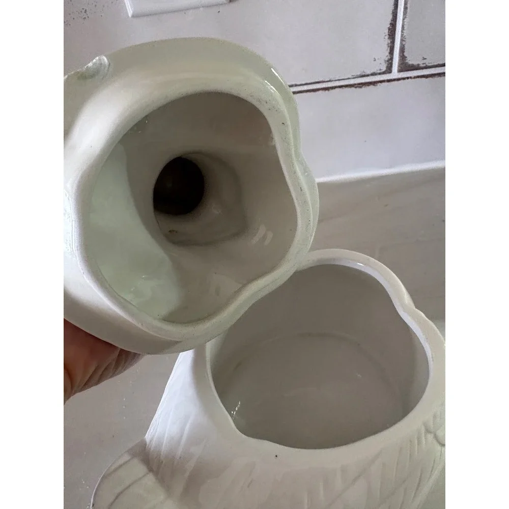 Vintage Ceramic Duck Jar White Goose Blue Bow Farmhouse Cottagecore Decor